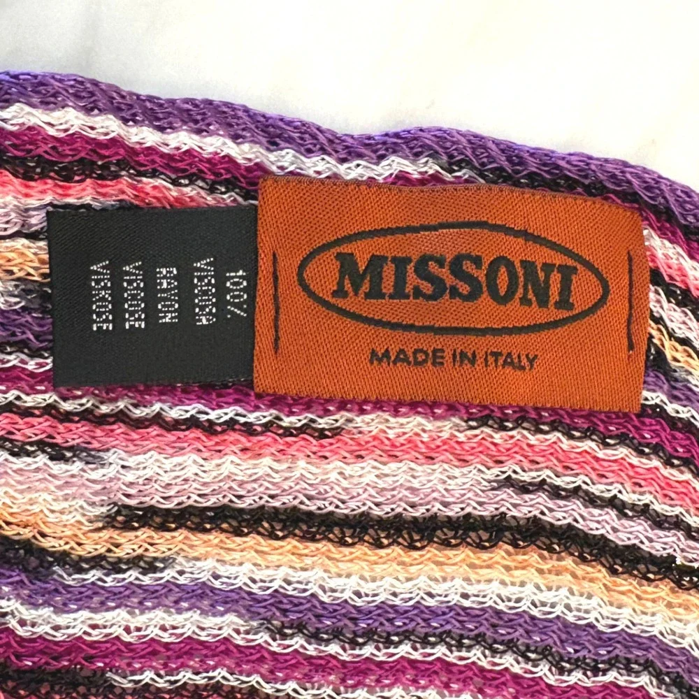 Missoni Brown Label Foulard Space Dye Stripe Fringe Scarf Purple Pink Italy 68